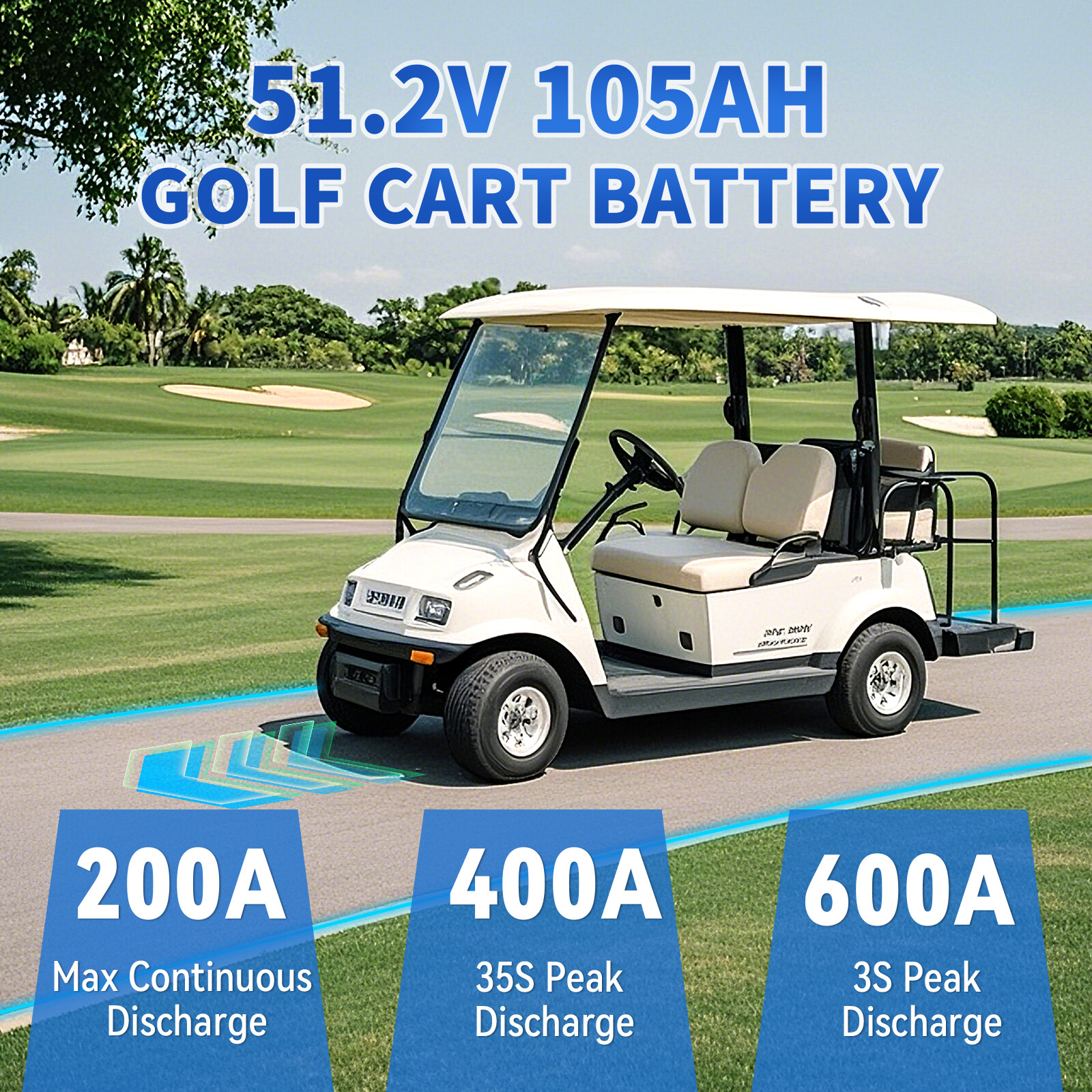48V 105Ah Battery LiFePO4 Lithium Golf Cart 200A BMS Bluetooth Monit+20A Charger