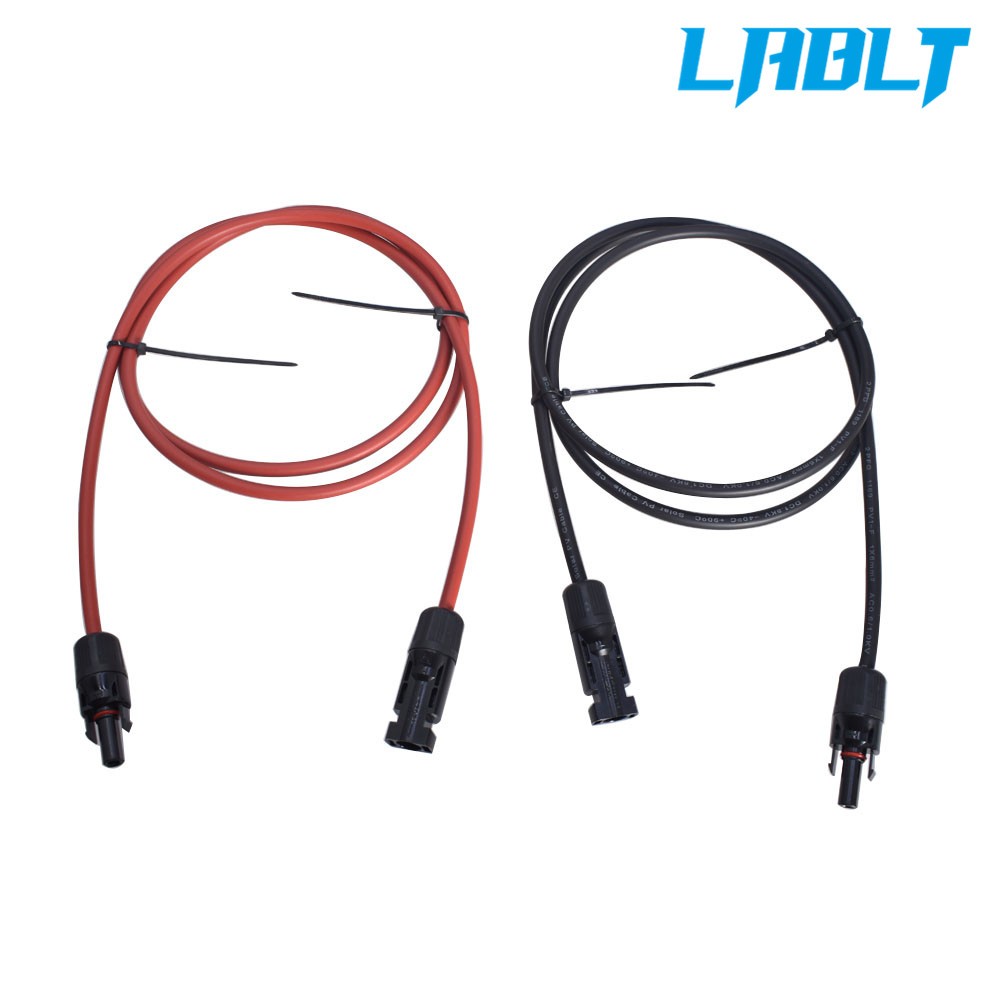 LABLT 1Pair Black + Red Solar Panel Extension Cable Wire Connector 12/10 AWG