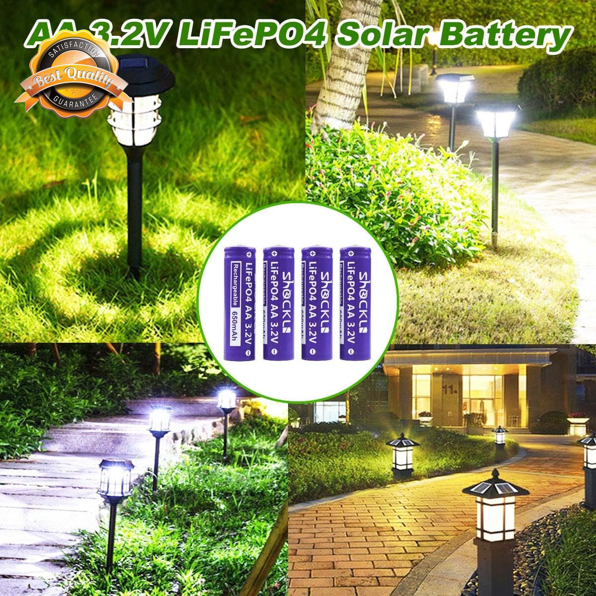 LiFePO4 AA Rechargeable Battery 3.2V 650mAh 8 Pack Solar Cell