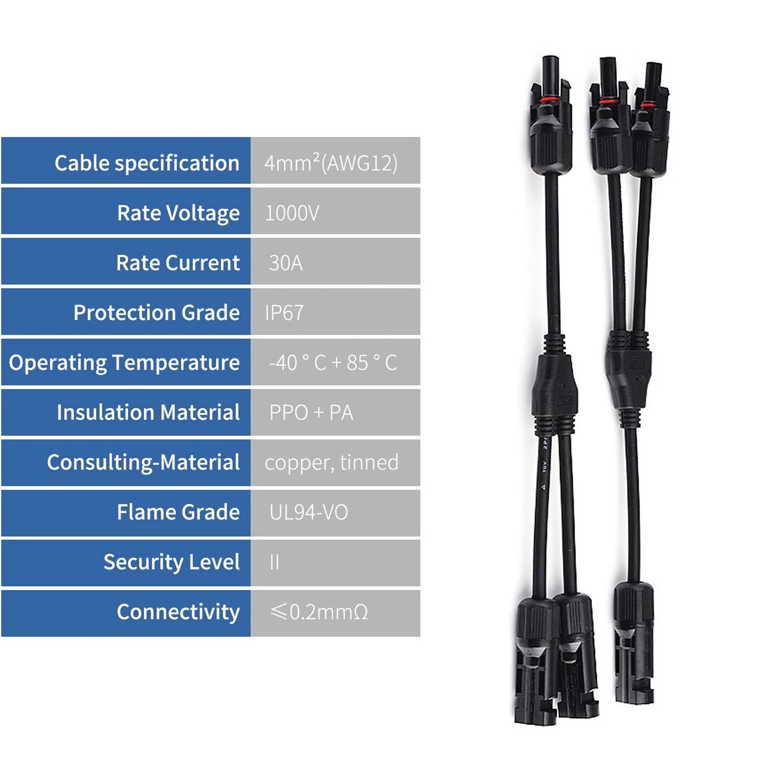 Solar Panel Y Branch Cable Waterproof Connection Adapter Connector Extension US