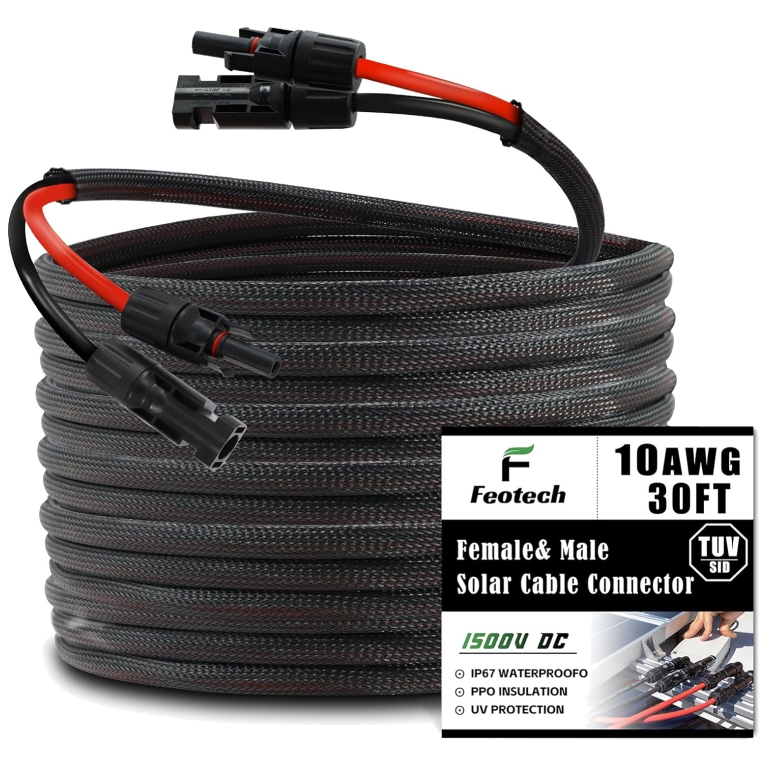 10AWG 30FT Solar Panel Cable – 6 Pairs Connectors