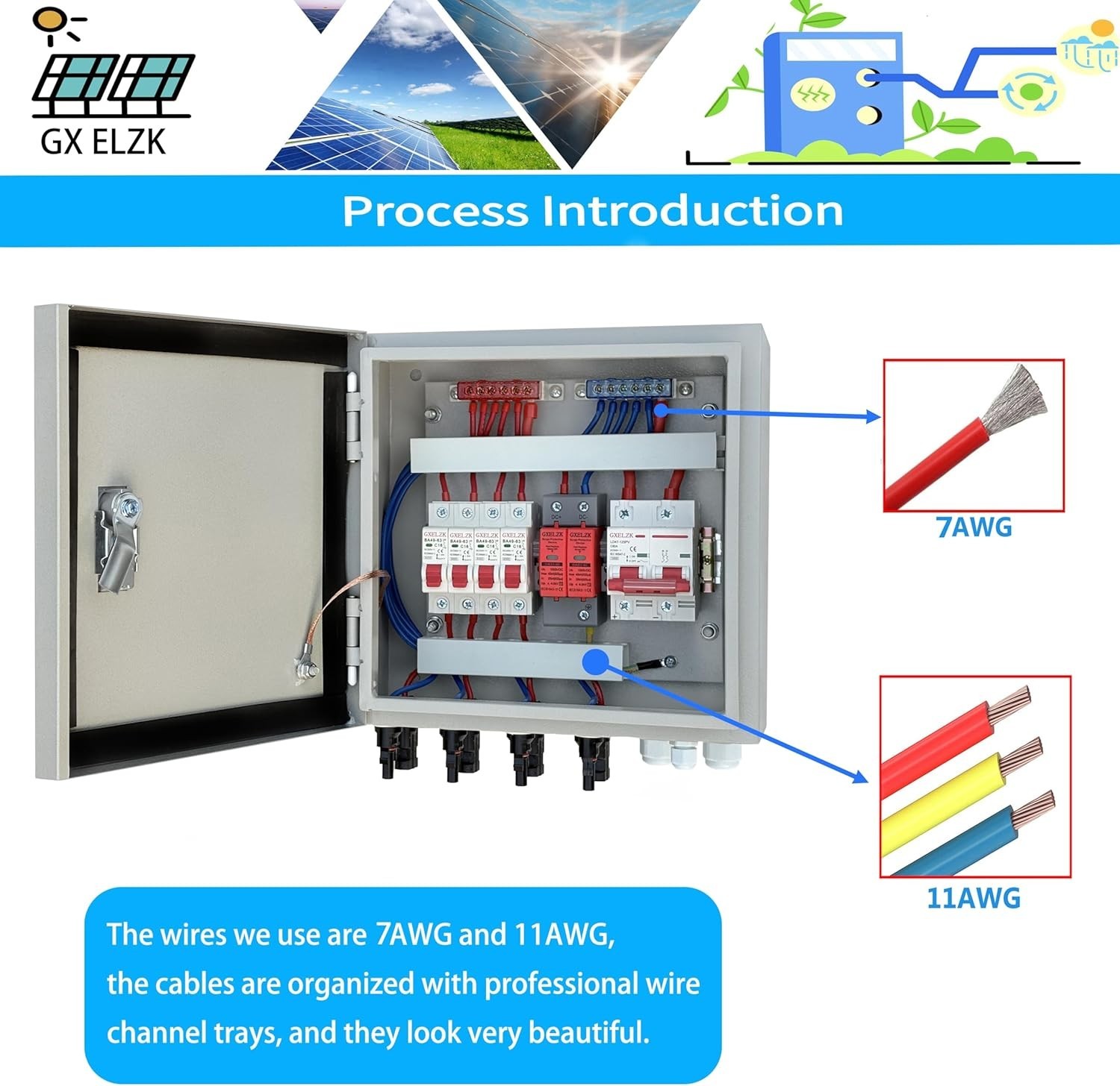 Hardcover Solar Combiner Box with 4 Strings, 80 A Circuit Breakers. Off-Grid Sol