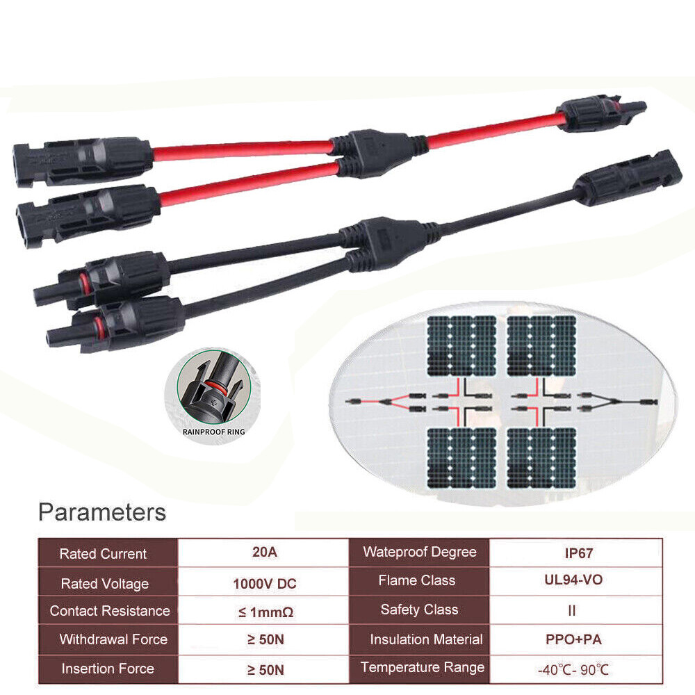 Solar Panel Y Branch Cable Connection Waterproof Adapter Connectors Extension