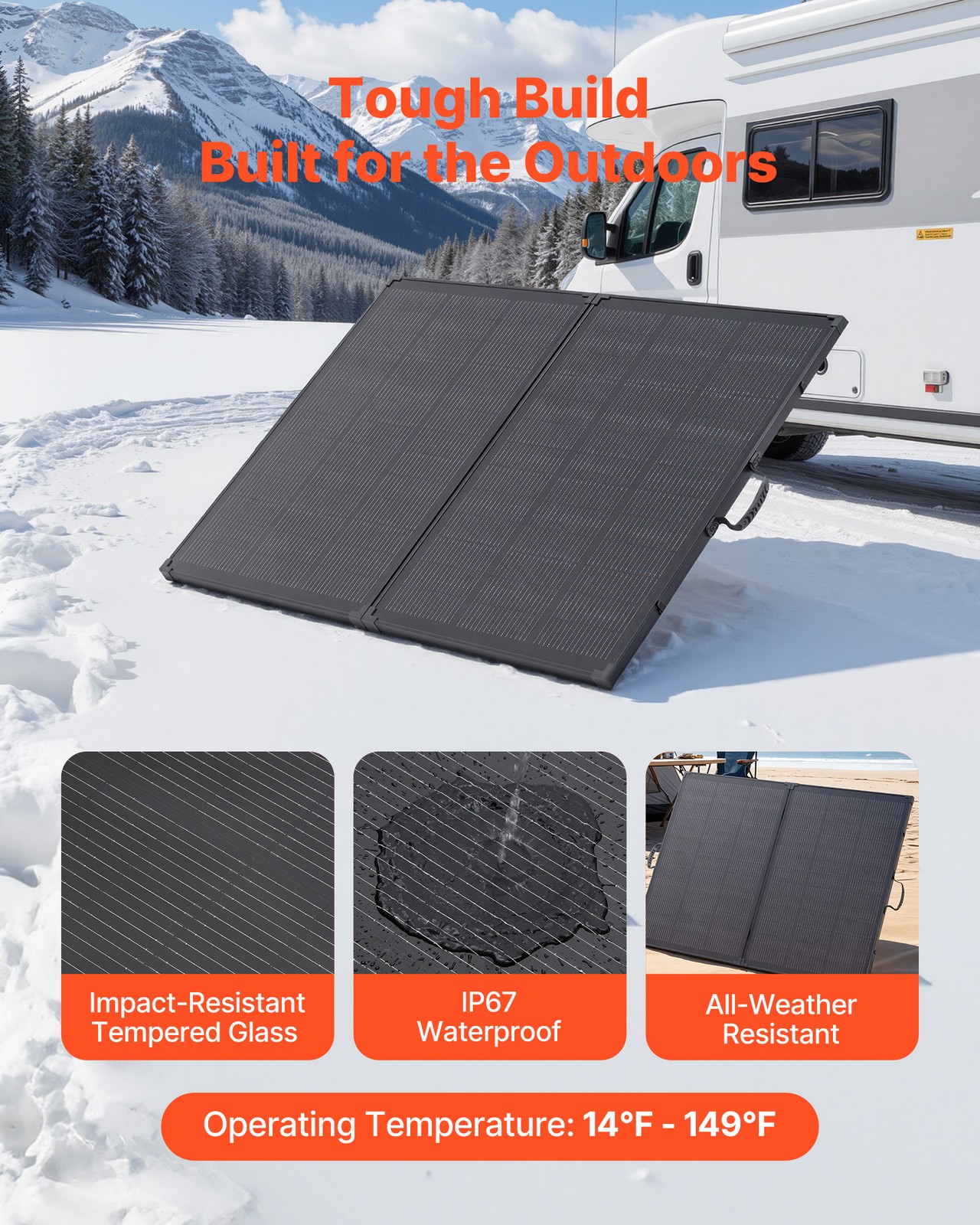 VEVOR 200W Foldable Solar Panel with 30A Controller Portable Mono Solar Panel