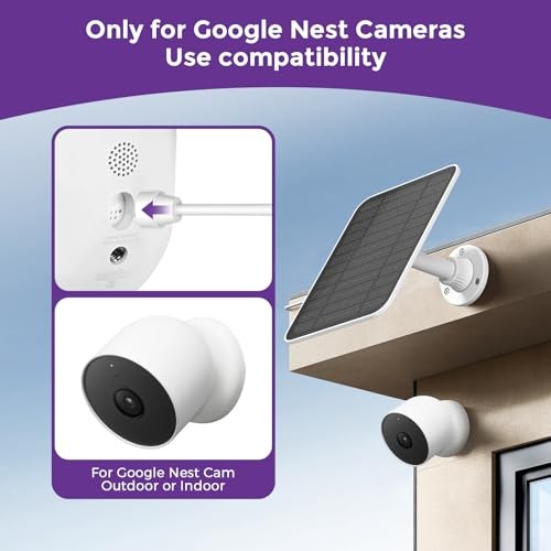 Solar Panel for Google Nest Camera with Built-in 4000mAh Battery – Compatible