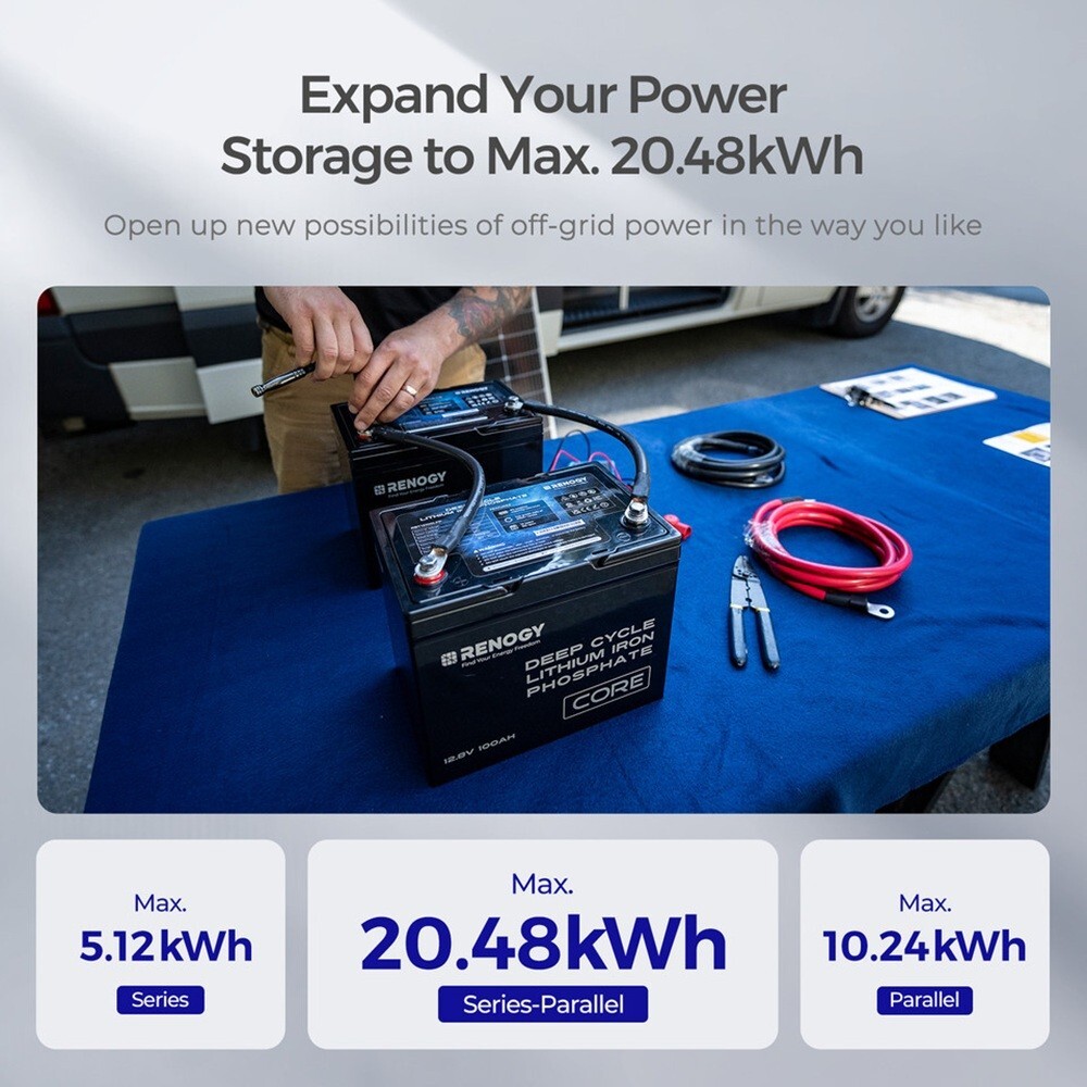 Renogy 12V 100Ah LiFePO4 Deep Cycle Battery, 5000+Deep Cycles