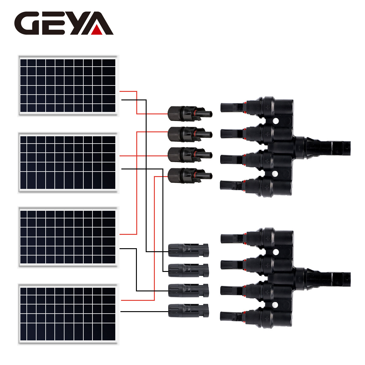 GEYA 1 Pair T Branch PV Solar panel Cable Connectors 2/3/4/5/6 IP67 Male&Female