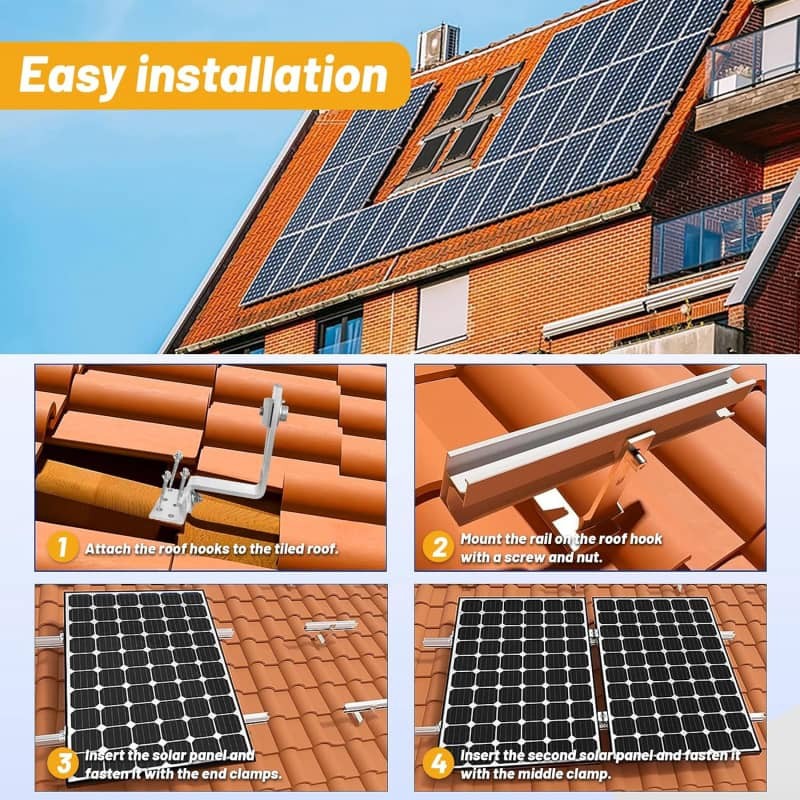 Solar Panel Mounting Rail Kit Roof Bracket Set for Tile Roof 1/2/4 Panels