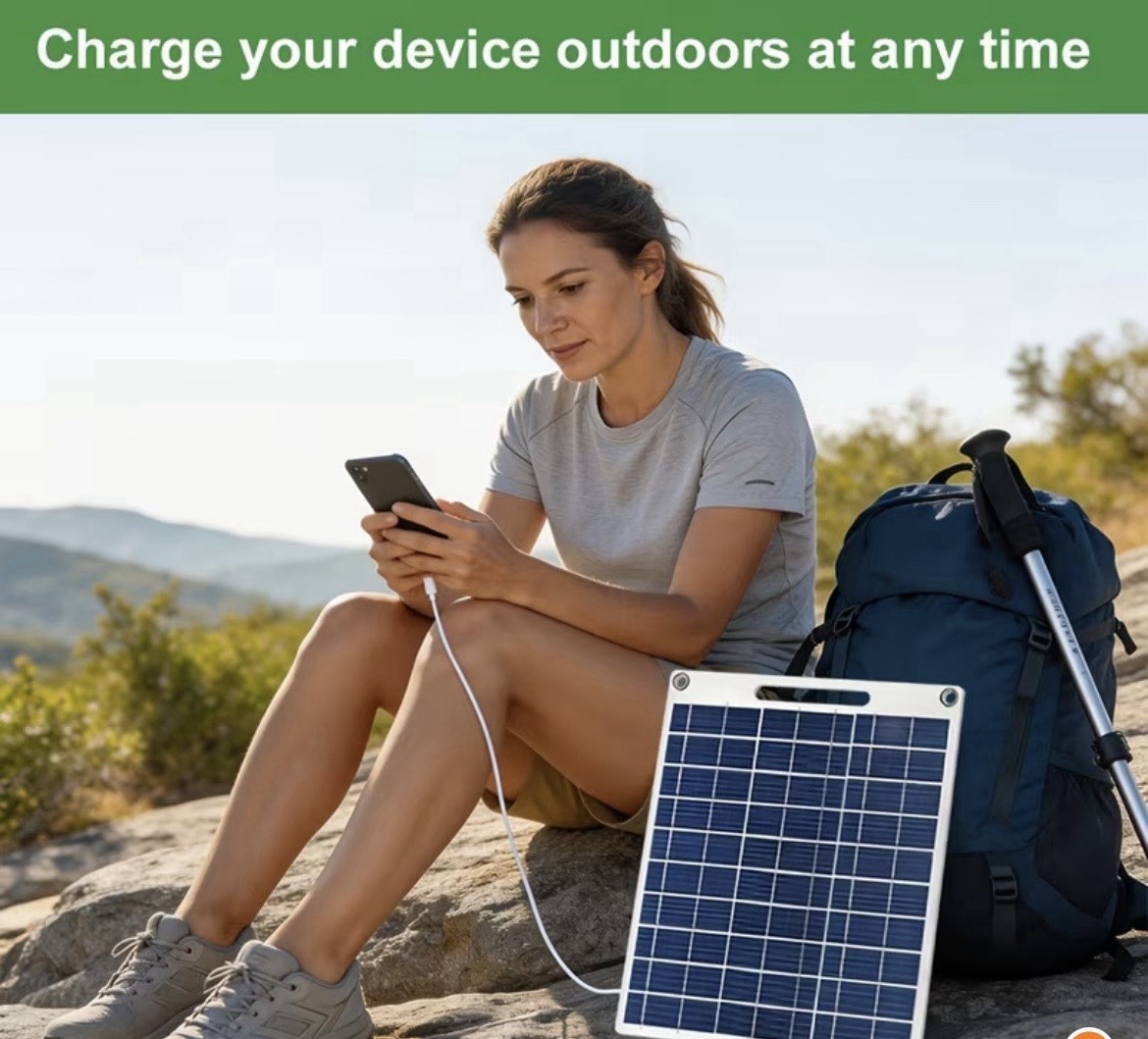 10W Portable Polycrystalline Waterproof Solar Panel USB, 30cm Off-Grid