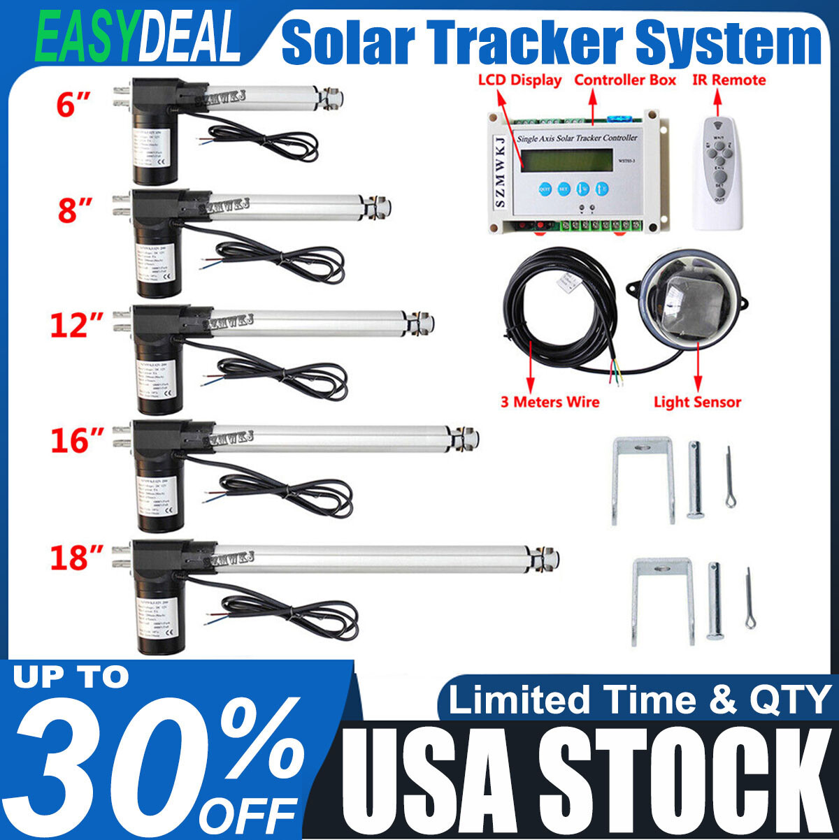 Single Axis Solar Tracker Kit – 6000N Linear Actuator Controller Sun Tracking EL
