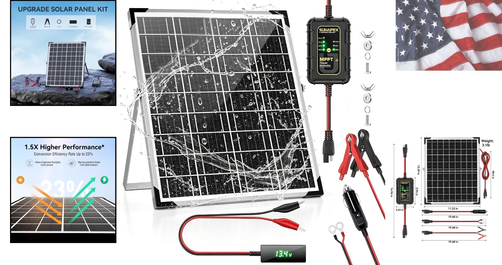 15W Solar Battery Tender 12V Waterproof Trickle Charger | Solar Panel Kit Wit…