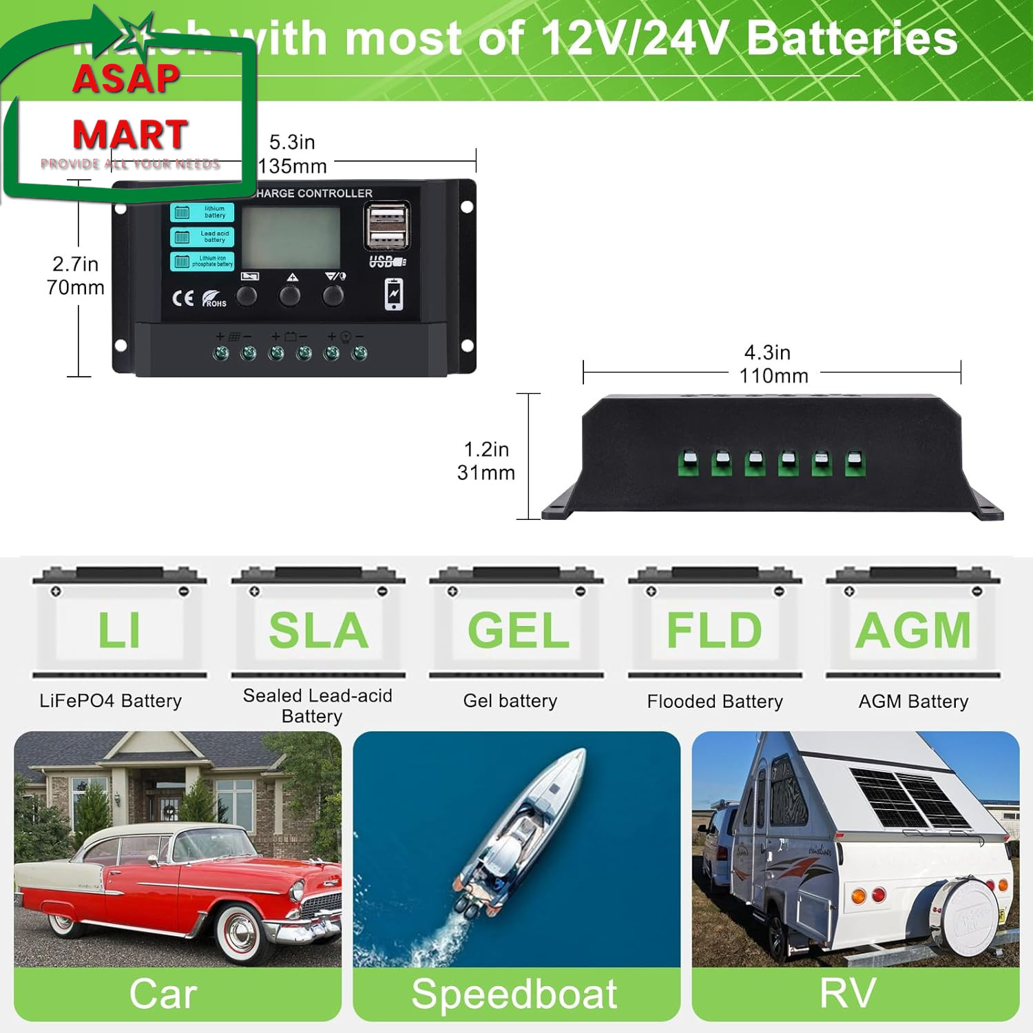 Solar Panel Kit 25W 12V Monocrystalline Battery Maintainer With10A Solar Charge