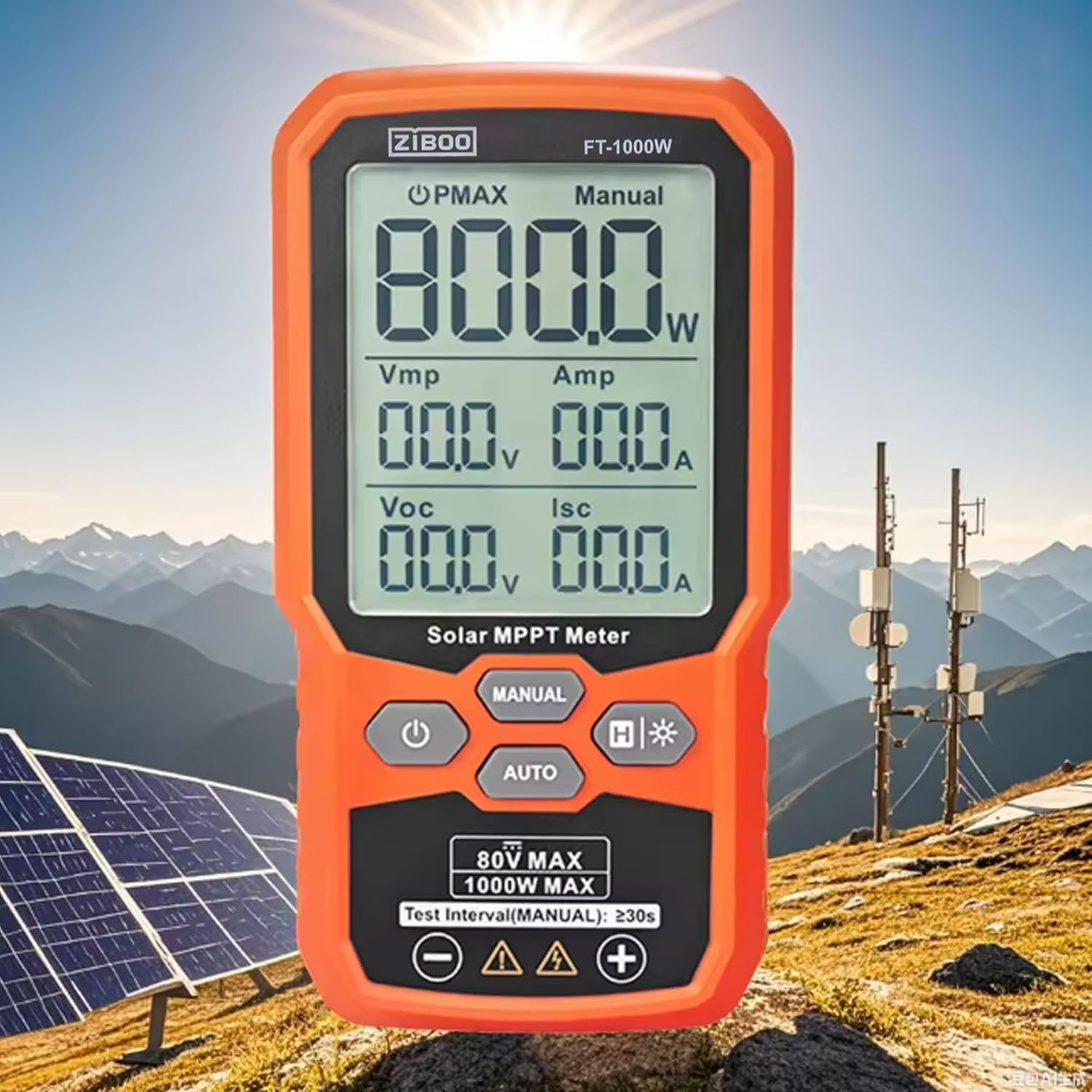 ZIBOO FT-1000W Solar Panel Tester MPPT Meter – 1000W Max Power, 80V/35A PV