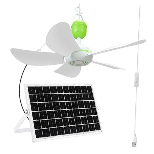 Set Solar Ceiling Fan Kit with5w Panel, USB Hanging Fan5.74” Dual Power 1
