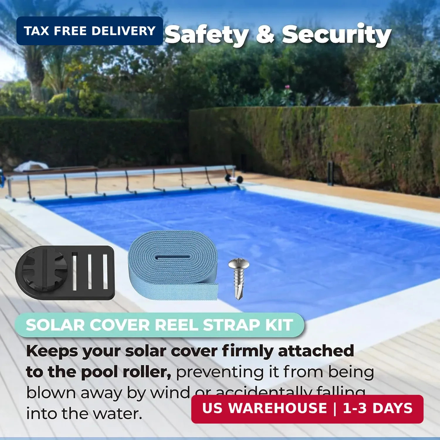 ANTOBLE Tube and Solar Cover Fastening Kit, Extended Pool Solar Cover Straps Cli