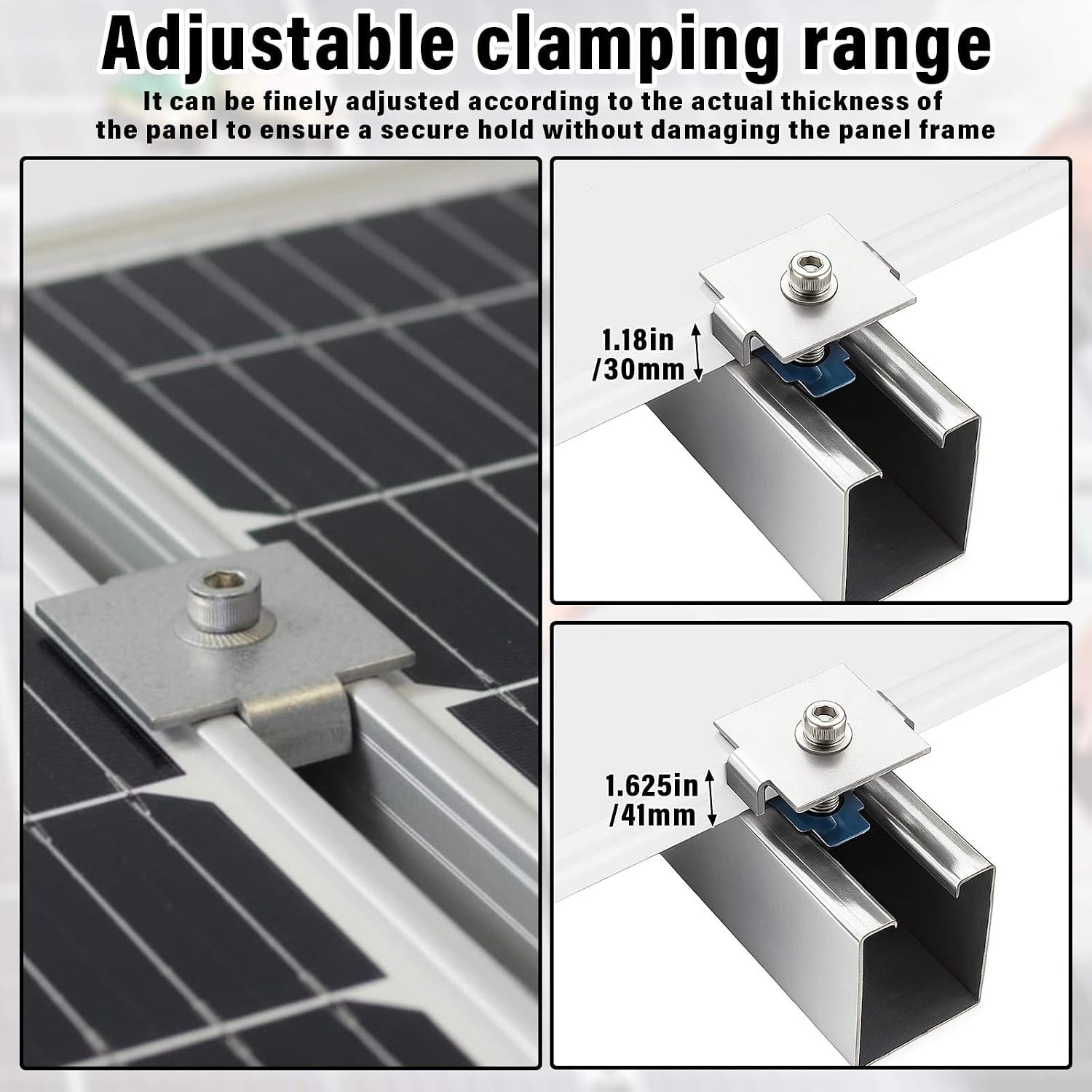 10 Pcs Solar Panel Mid Clamps for 1-5/8 Inch Steel Strut Channel, Solar Panel…