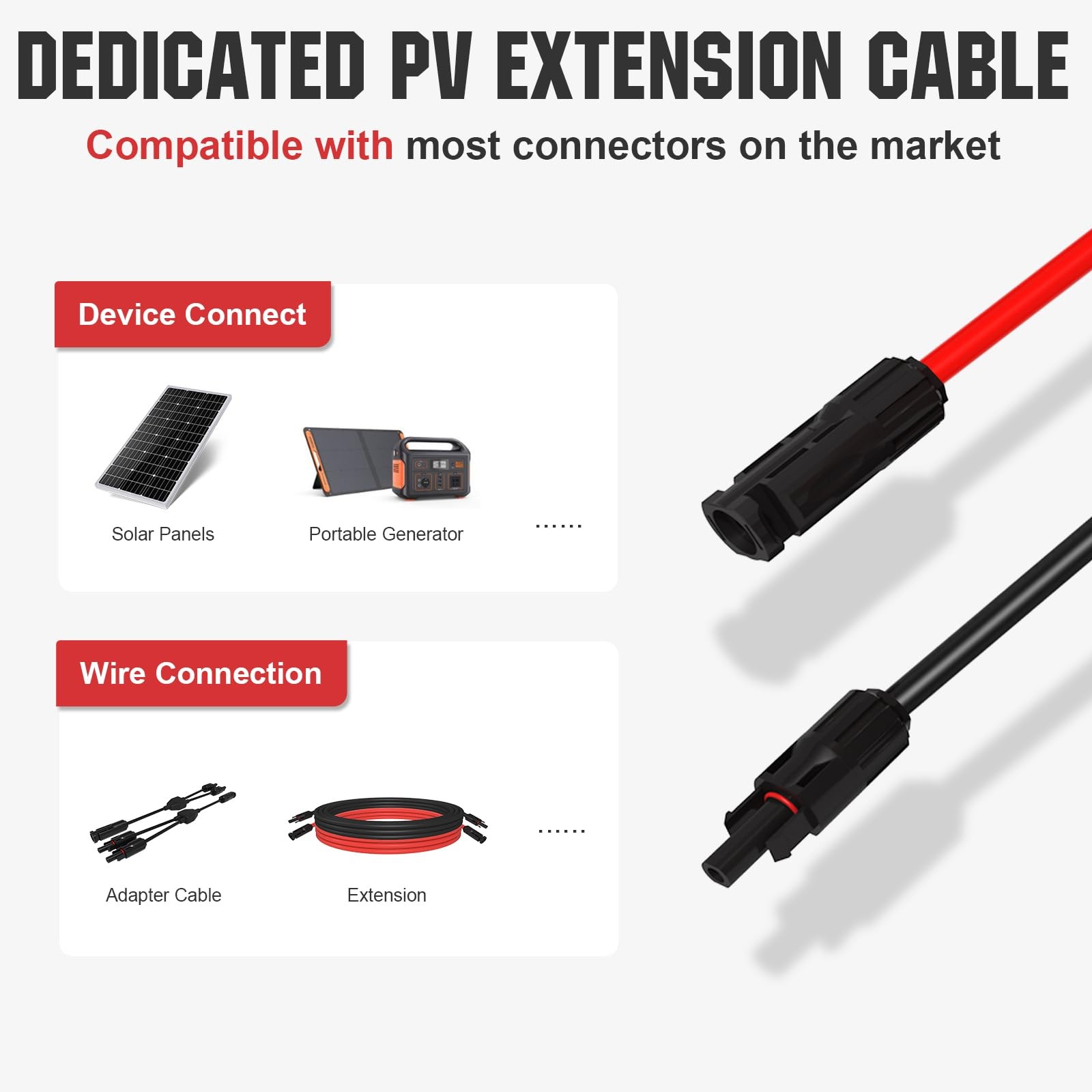20FT 10AWG Solar Extension Cable 30A/1000V DC, IP67 Waterproof with Compatibl…