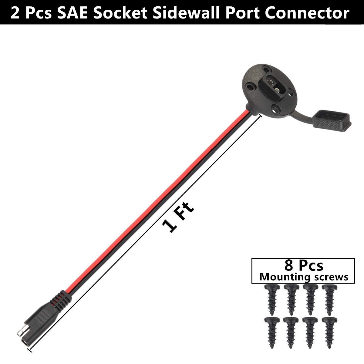 SAE Power Socket Sidewall Port Connector Extension 16AWG Cable, 2 Pin SAE To …