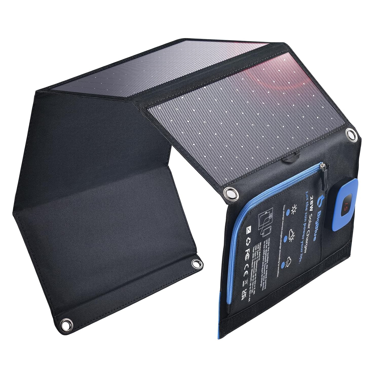 BigBlue Portable Solar Charger 28W with Digital Ammeter,25.4% High-Efficiency, U