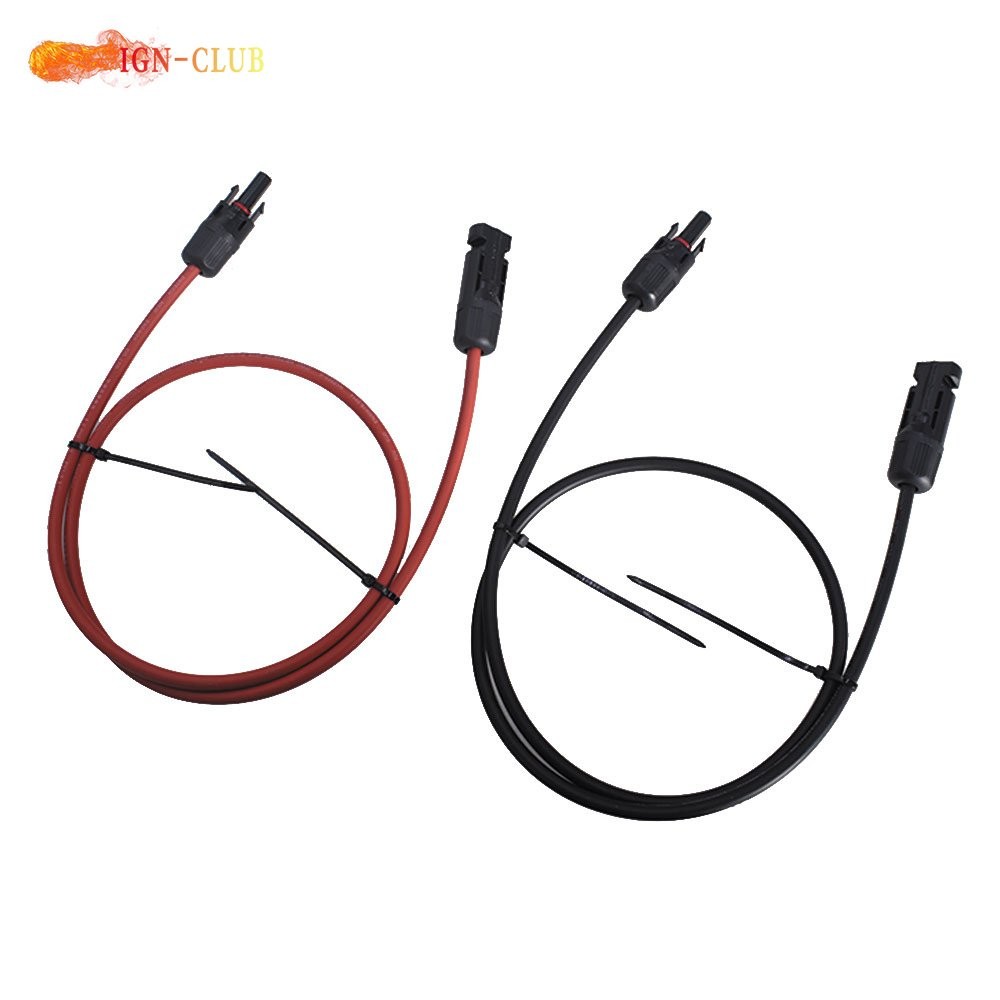 1 Pair 3FT Durable Solar Panel Extension Cable Wire Connector 10 AWG Black+Red