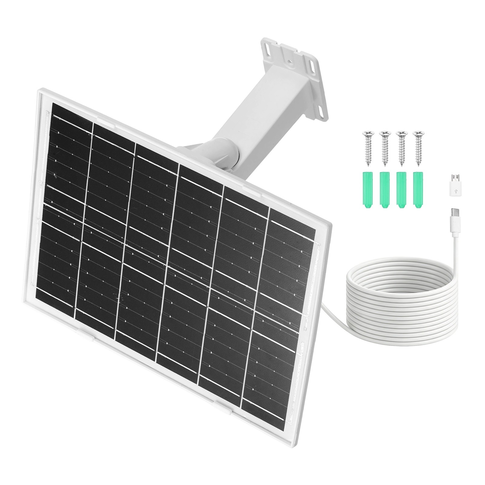 1 Pack of 5V 7W Solar Panel, Waterproof Dual Type-C/USB Solar Charger, White