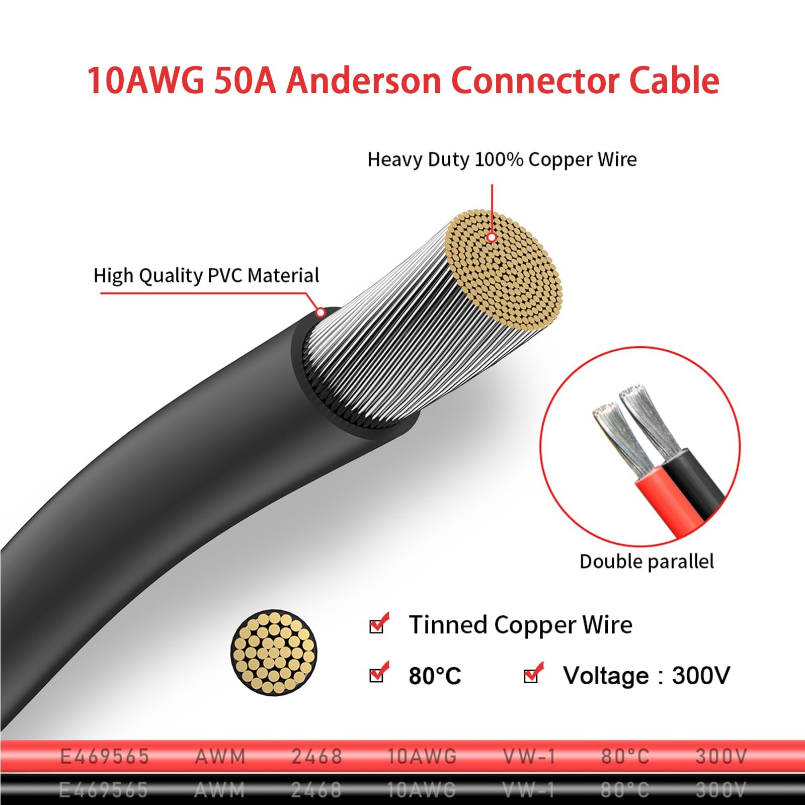 10AWG 10FT Anderson Connector 50 Amp Cable,Anderson SB50 Plug Battery Quick C…