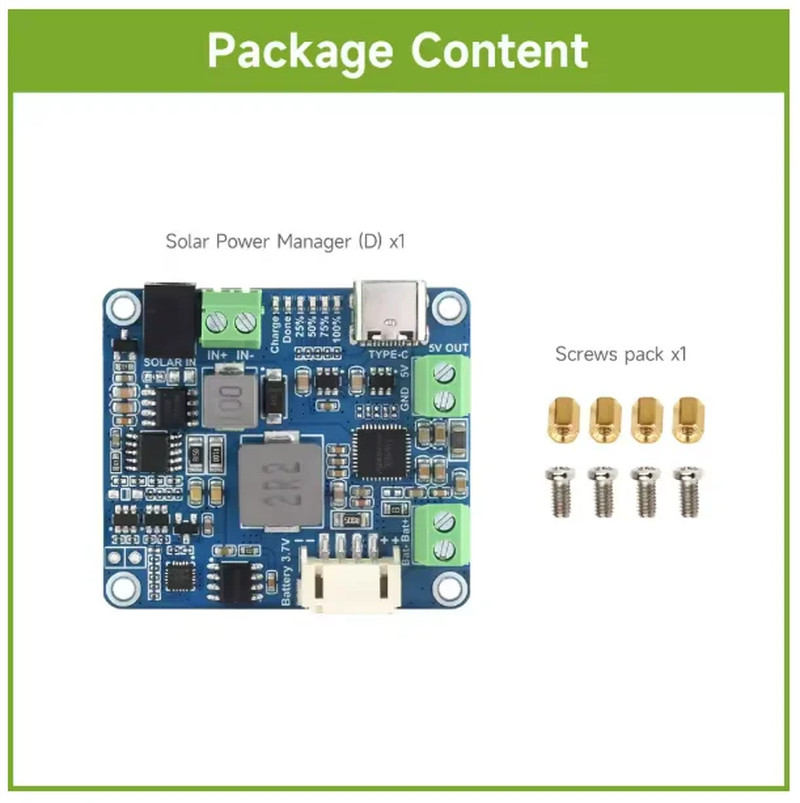 Waveshare Solar Power Manager Module (D), Supports 6V~24V Solar Panel and Type-C