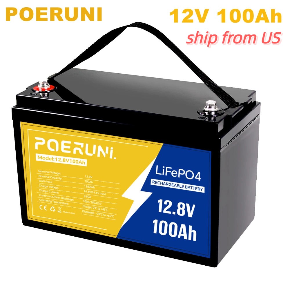 100Ah 12V LiFePO4 Lithium Battery 1280Wh Built-in BMS Deep Cycles Car 100% NEW