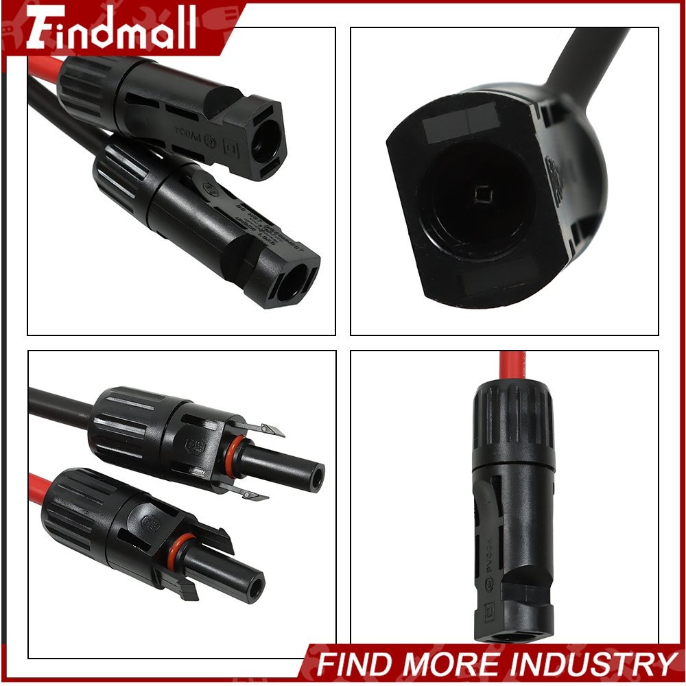 Findmall 1 Pair 5ft 10AWG Black + Red Solar Panel Extension Cable Wire Connector