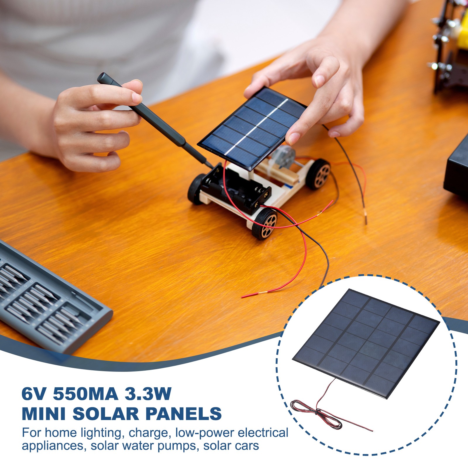 6V 3.3W 550mA Mini Solar Panels with Cable, 165 x 165mm