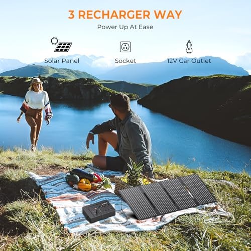 Solar Powered Generator, 200W Portable Power Station with Solar Black+Grey