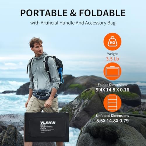 60W Portable Solar Panel,60 Watt Foldable Solar Panels Chargers with QC3.0 USB