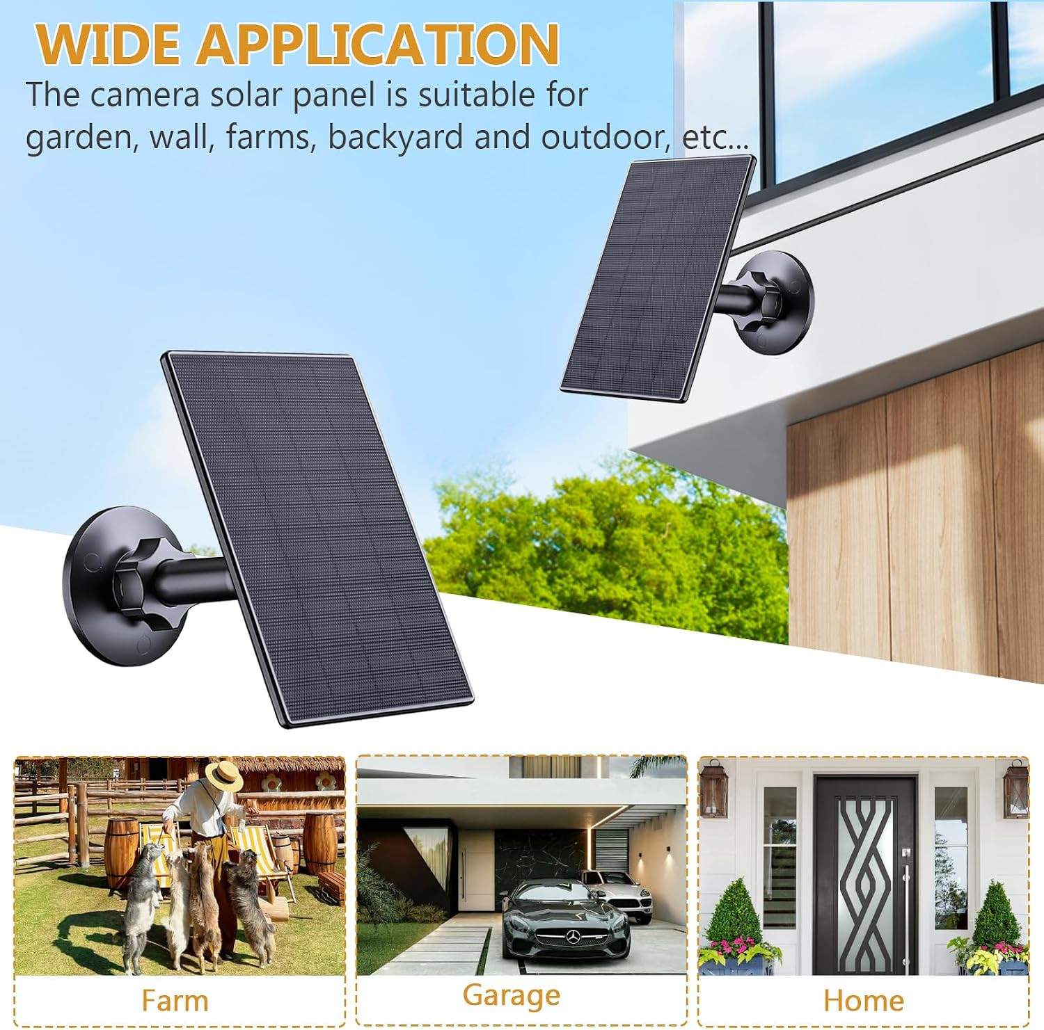 Zivif 2W Solar Panel for Security Cameras, Solar Charger with Micro USB & USB-C