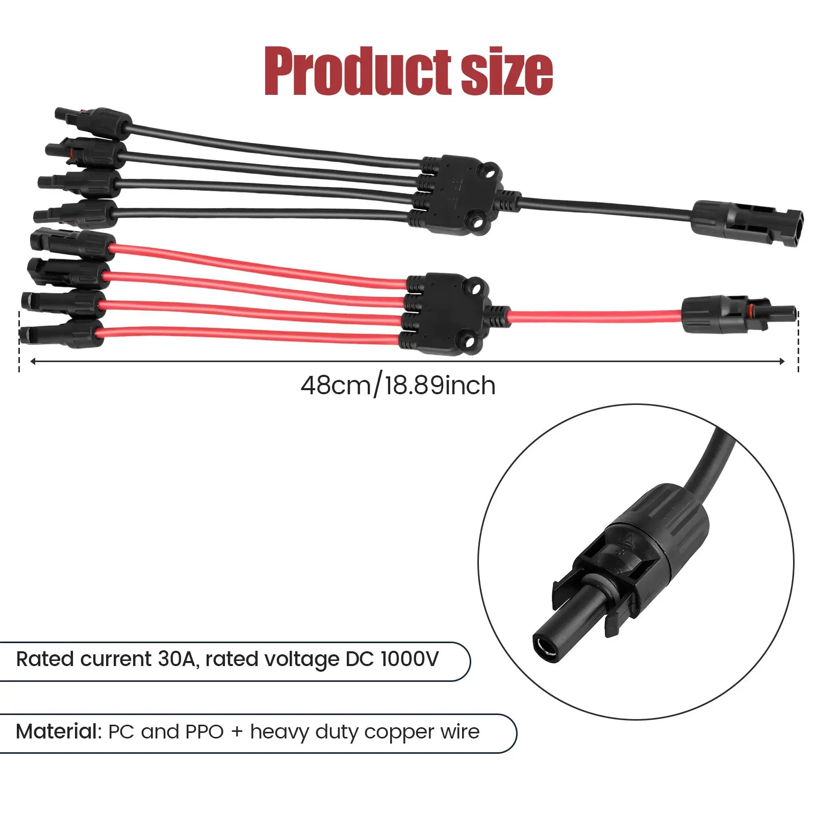 2/4PCS Solar Connectors Waterproof YShaped 5 Way Adapter Solar Cable Parallel Ad