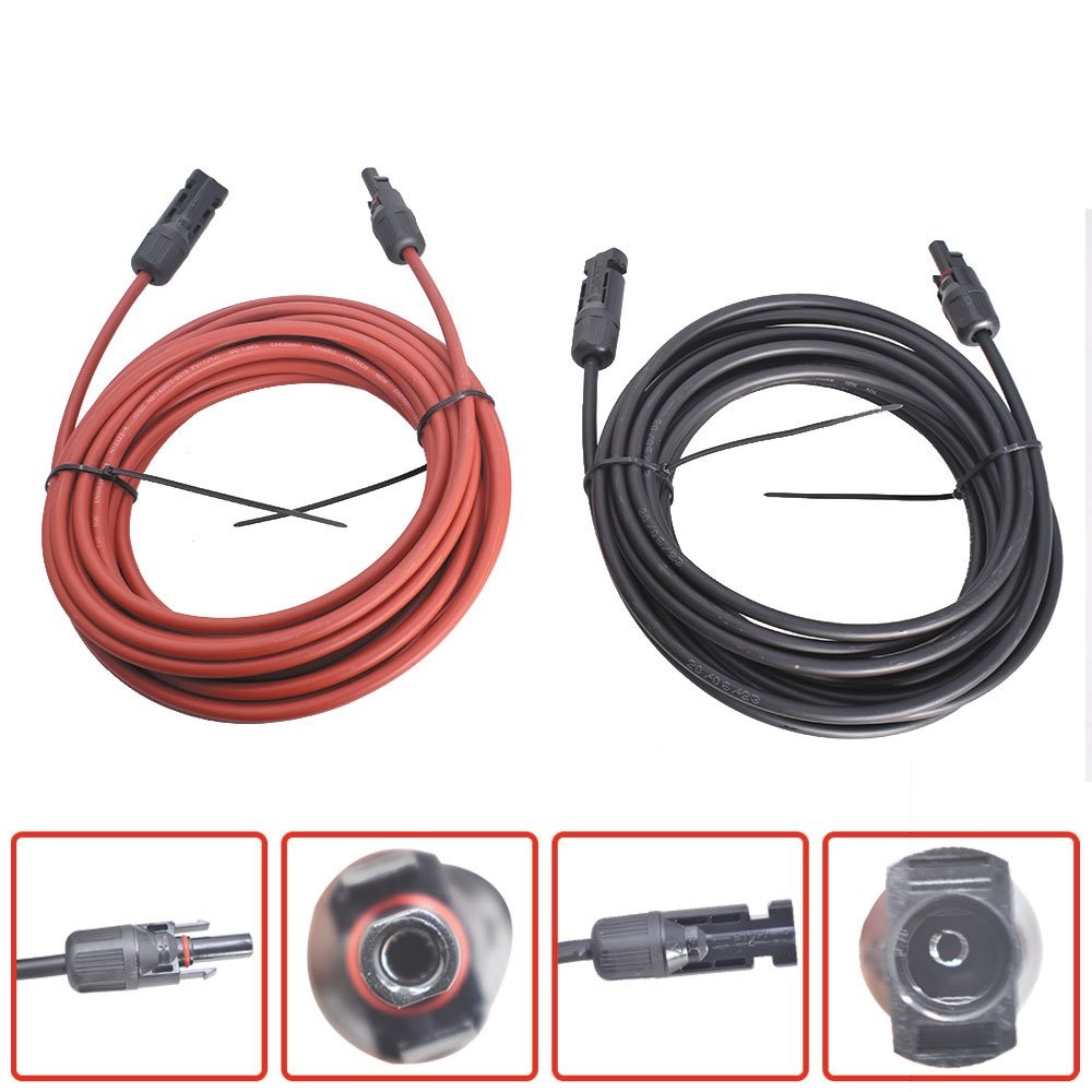 10AWG Black + Red 30Ft Solar Panel Extension Cable Wire Connector