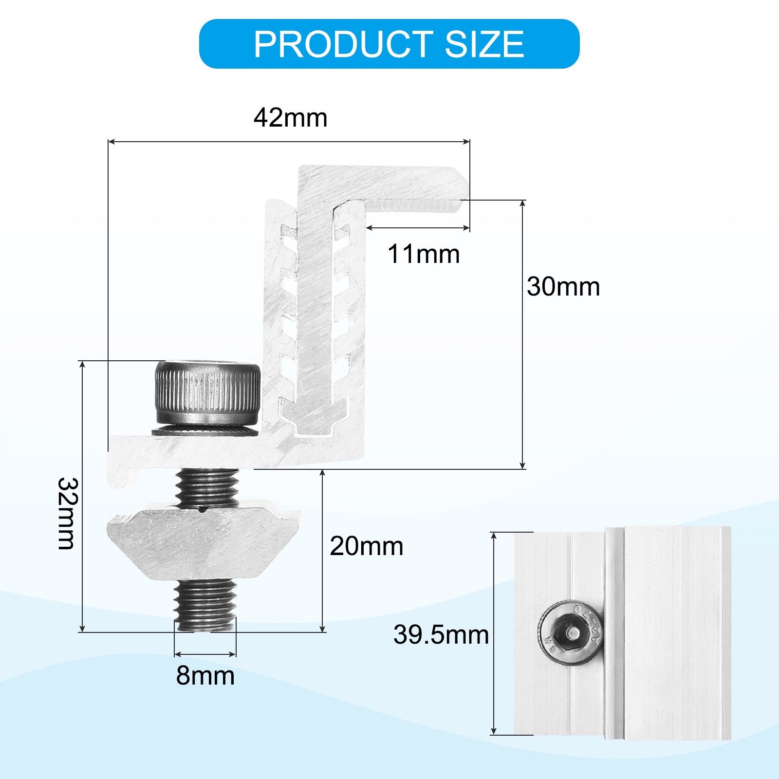 30pcs Solar Panel End Clamp Aluminum Z Bracket for Solar Panel Mounting Bracket