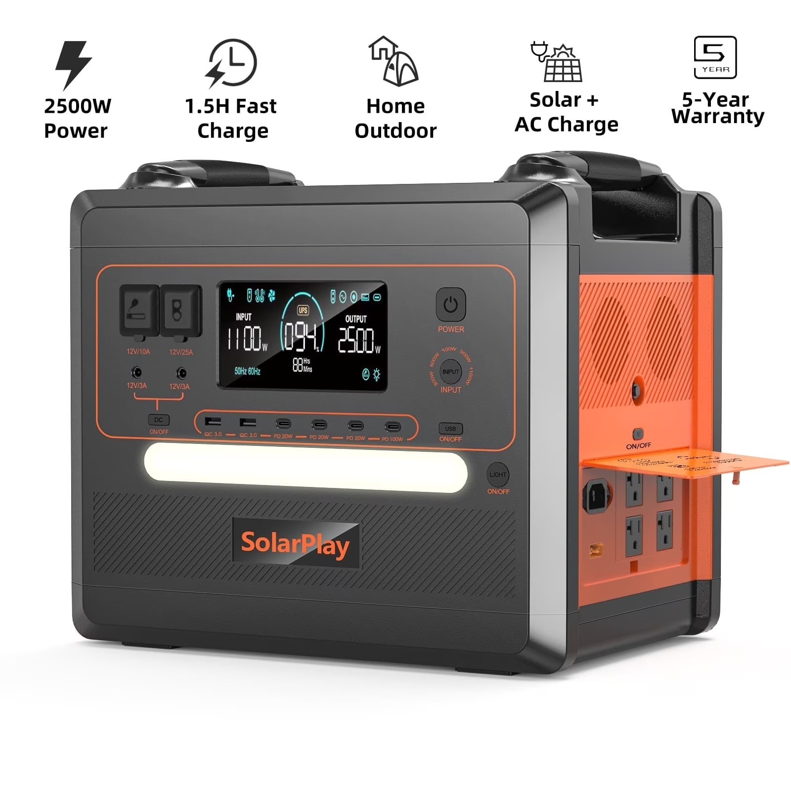 SolarPlay 2500W Power Station 2304Wh Solar Generator With 2Pcs 400W Solar Panel