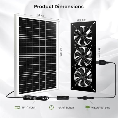 Solar Powered 3 Fan Kit, 25W High Velocity Waterproofed Solar Exhaust Fans fo…