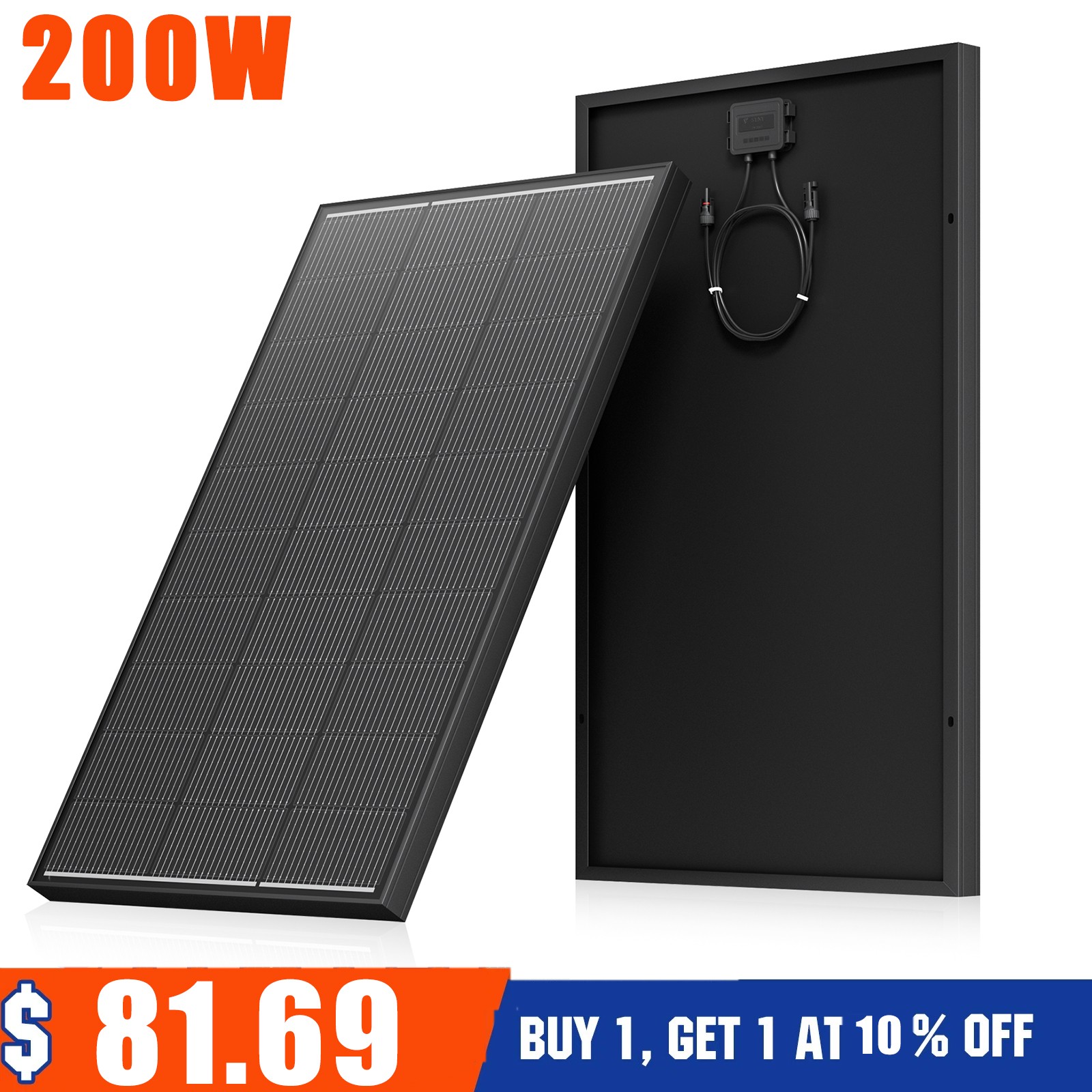 200W Solar Panel 12V Battery Charge RV Car Marine Home Off-Grid Charger Rooftop