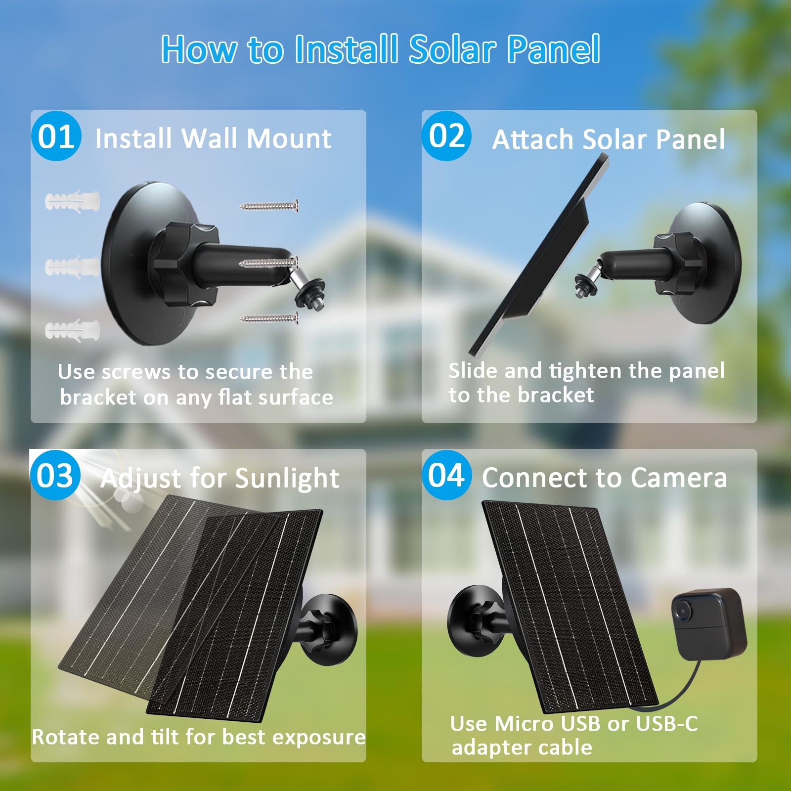 Solar Panel for Blink Outdoor 4/3/XT2/XT Camera, 4W High-Efficiency Solar