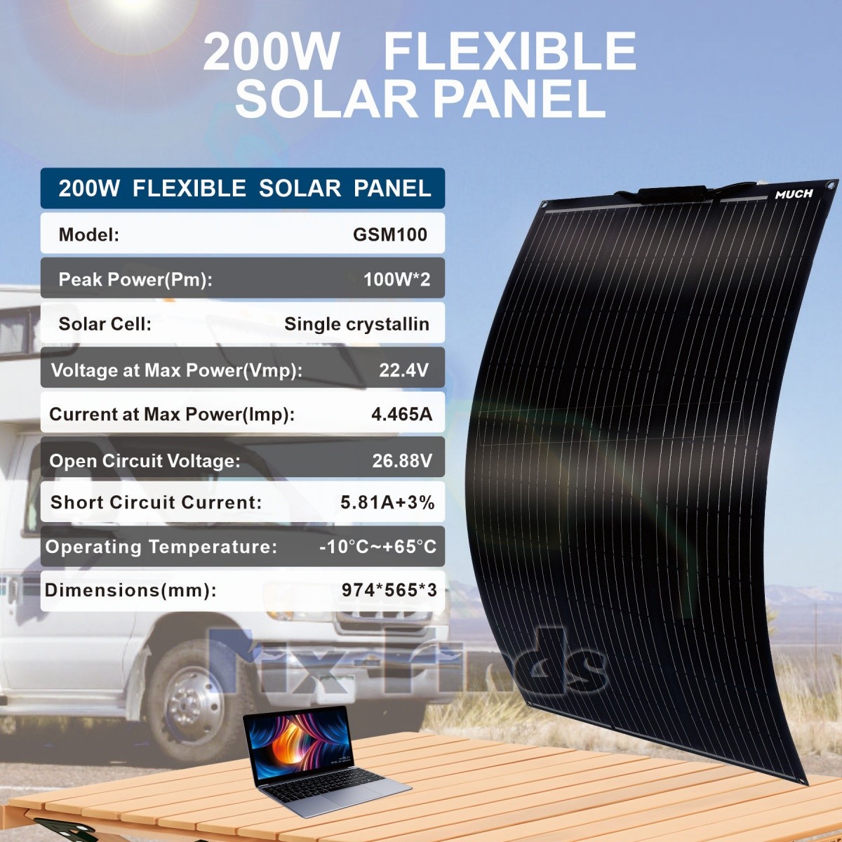 200W Flexible Solar Panel + Controller MC4 Connector RV Camping Off-Grid Rooftop