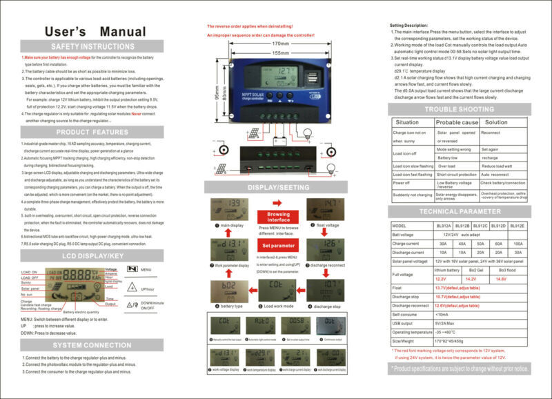 MPPT 12V-24V 30A Dual USB Solar Panel Regulator Charge Controller Auto Focus,