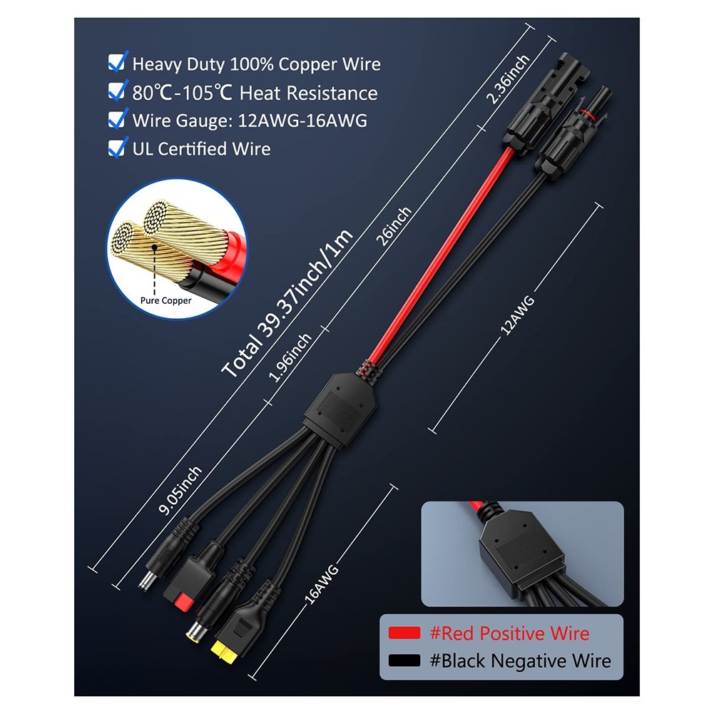 4-In-1 Solar Panel Connector Extension Cable Splitter for Connector DC4241