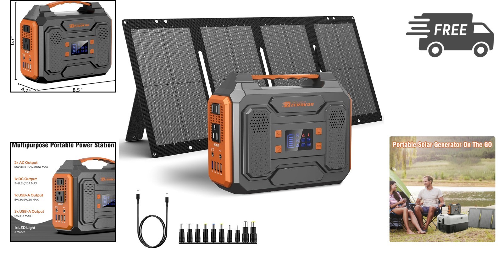 Portable Solar Generator 300W with Foldable 60W Solar Panel for Camping RV Ou…