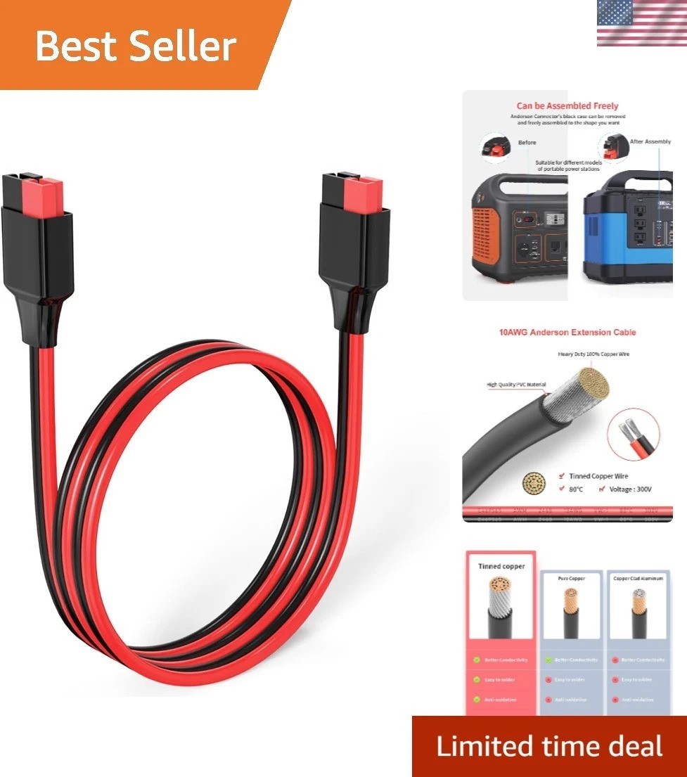 10AWG 2FT Anderson Extension Cable – Weatherproof Power Connection for Solar Use