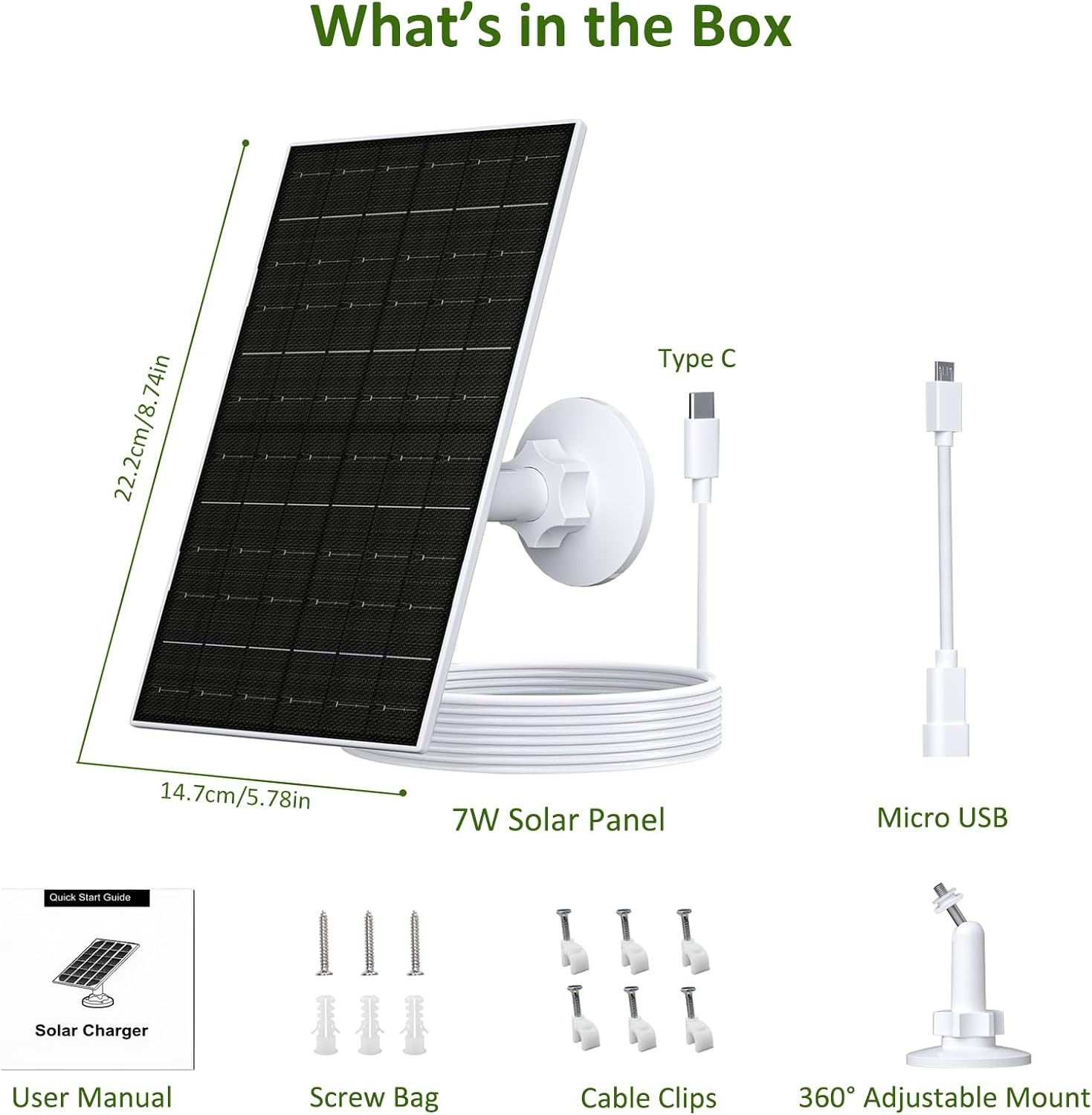 7W Solar Panel for Arlo Essential 2K, XL & Spotlight Cameras | 5V Solar