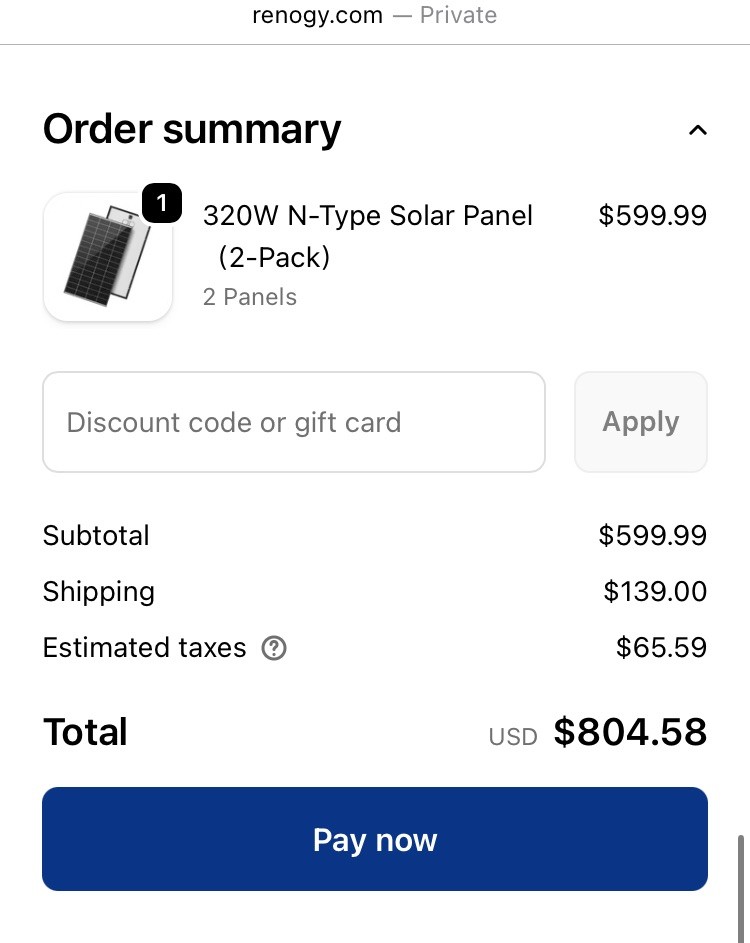 Renogy 2 Piece Solar Panel 320 Watt RNG-320DX2 for RV Boat Shed Farm House Roof