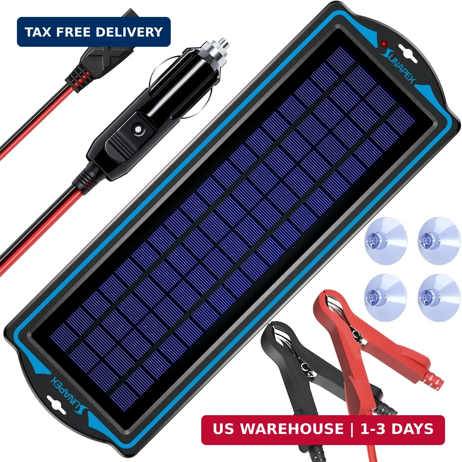 SUNAPEX 12V Solar Battery Charge: 5W Waterproof Portable Solar Panel Kit – Batte