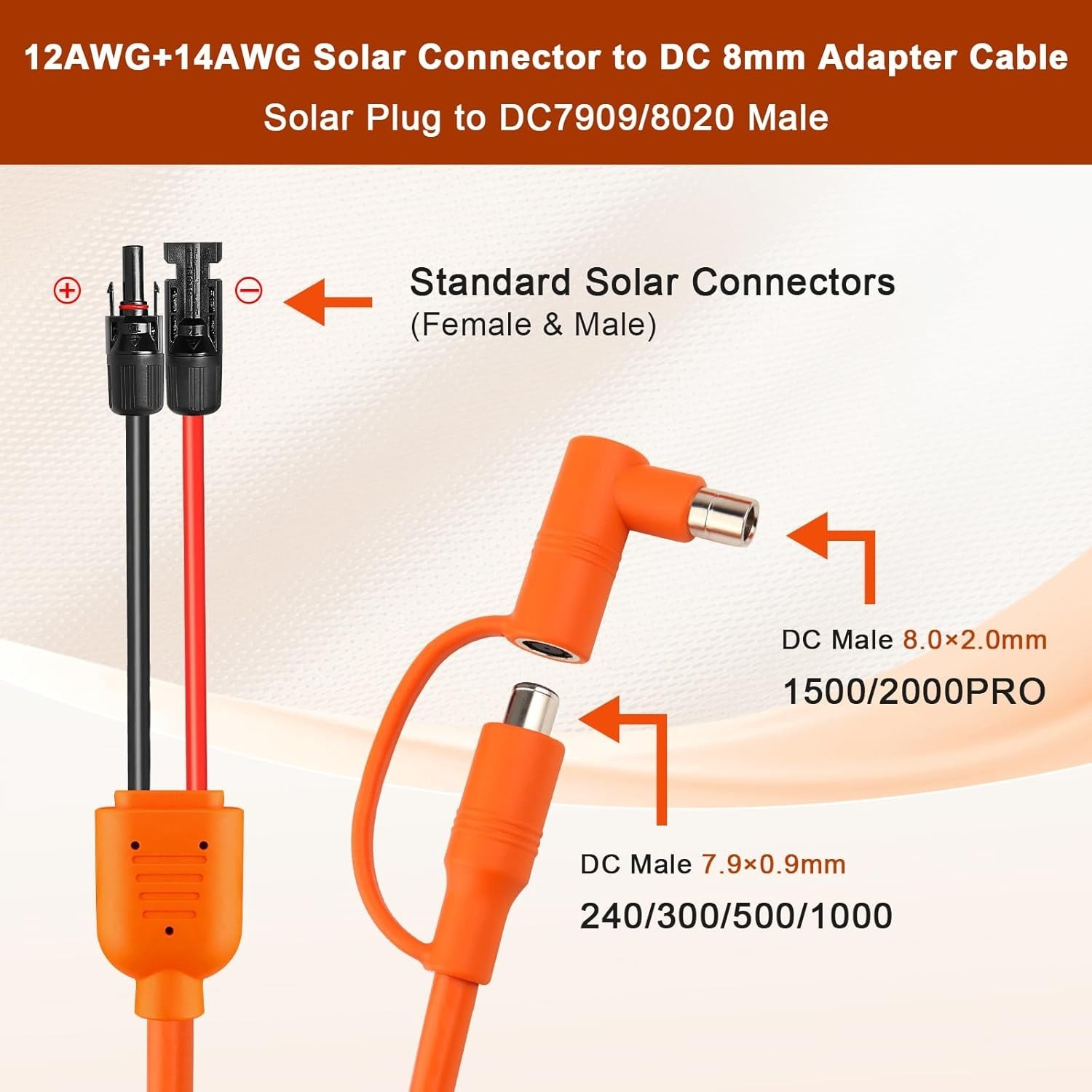 Solar to DC 8mm Charge Extension Cable 10FT,12AWG+14AWG Solar Cable with Sola…