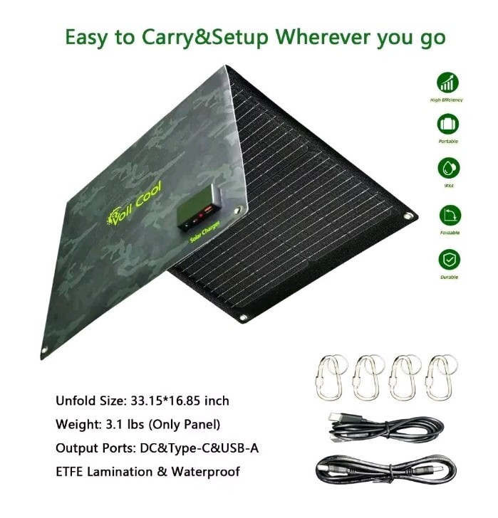 Voll Cool 60W Foldable Solar Panel Portable Solar Panel Charger Kit with 2 US…